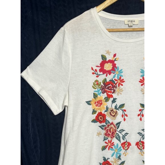 Umgee Women L Floral Embroidered Mini Dress Pockets White Cottage Core Spring - Picture 4 of 16